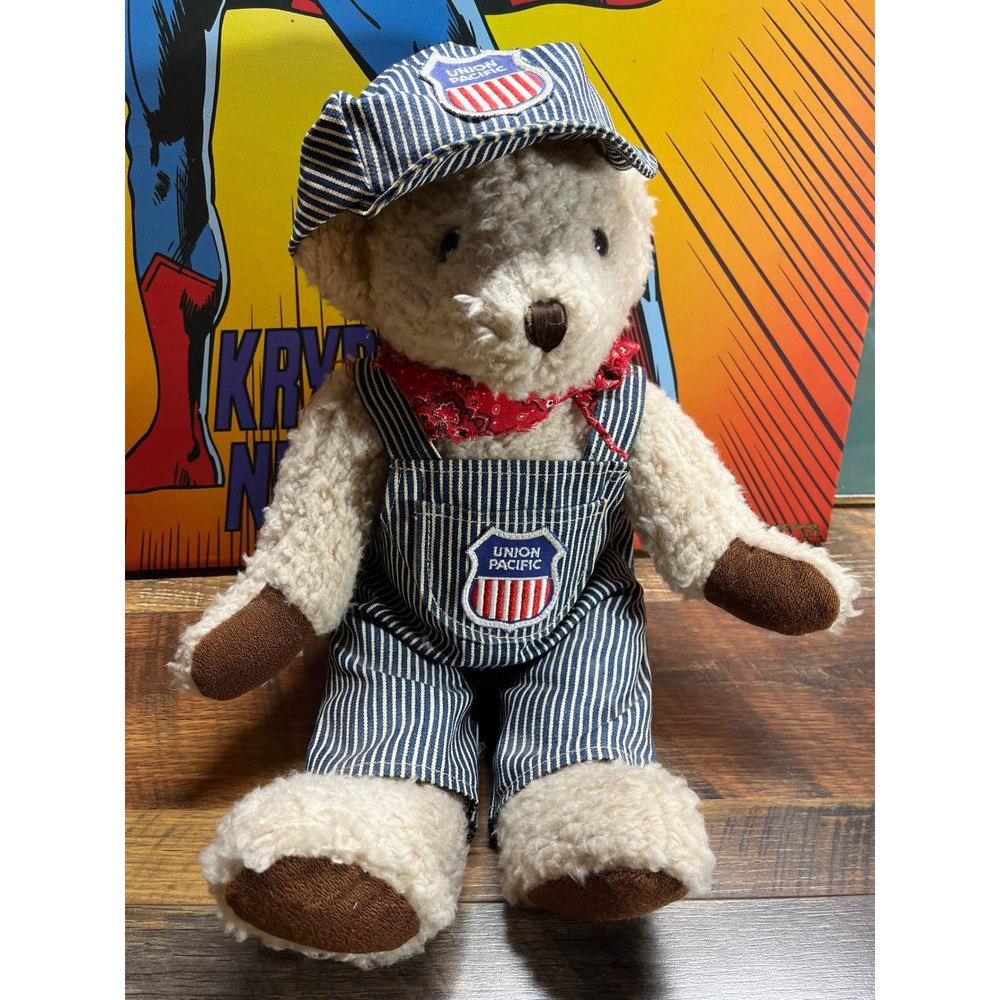 Union Pacific Railroad Teddy Bear Plush Engineer Overalls Hat Bandana